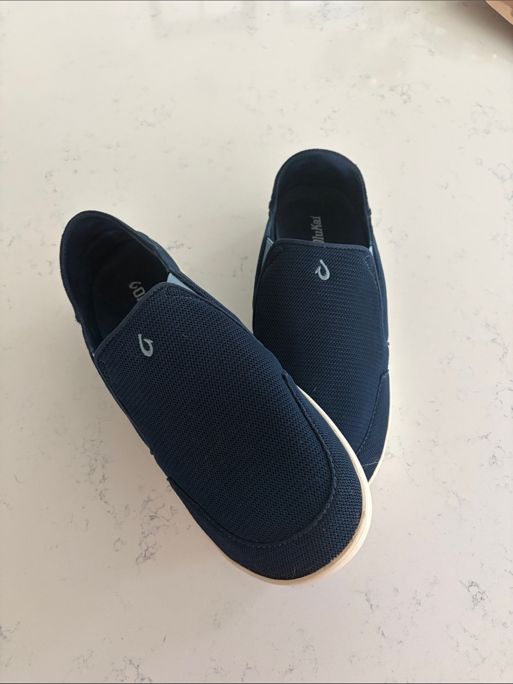 OluKai Navy Slip-On Loafers with White Sole